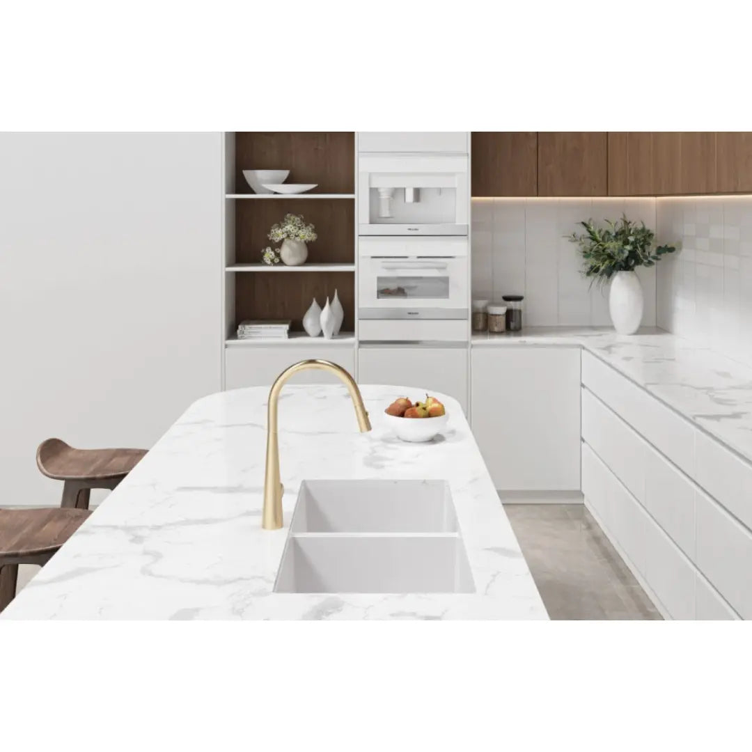 Forio 813 Double Bowl Quartz Sink White Vellano