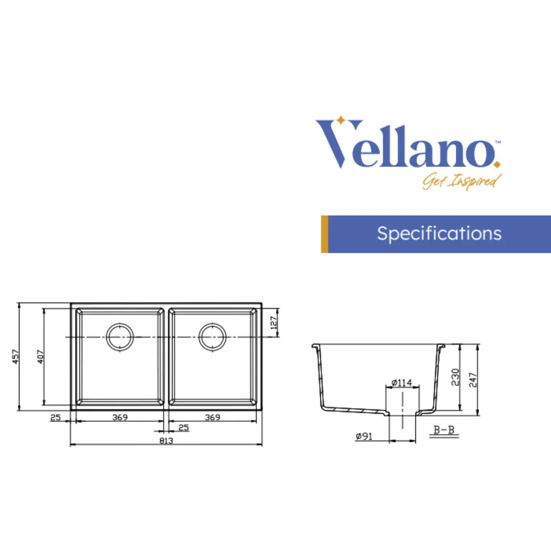 Forio 813 Double Bowl Quartz Sink White Vellano