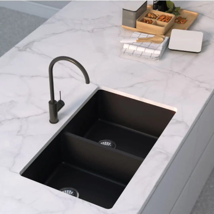 Forio 813 Double Bowl Quartz Sink Black Vellano
