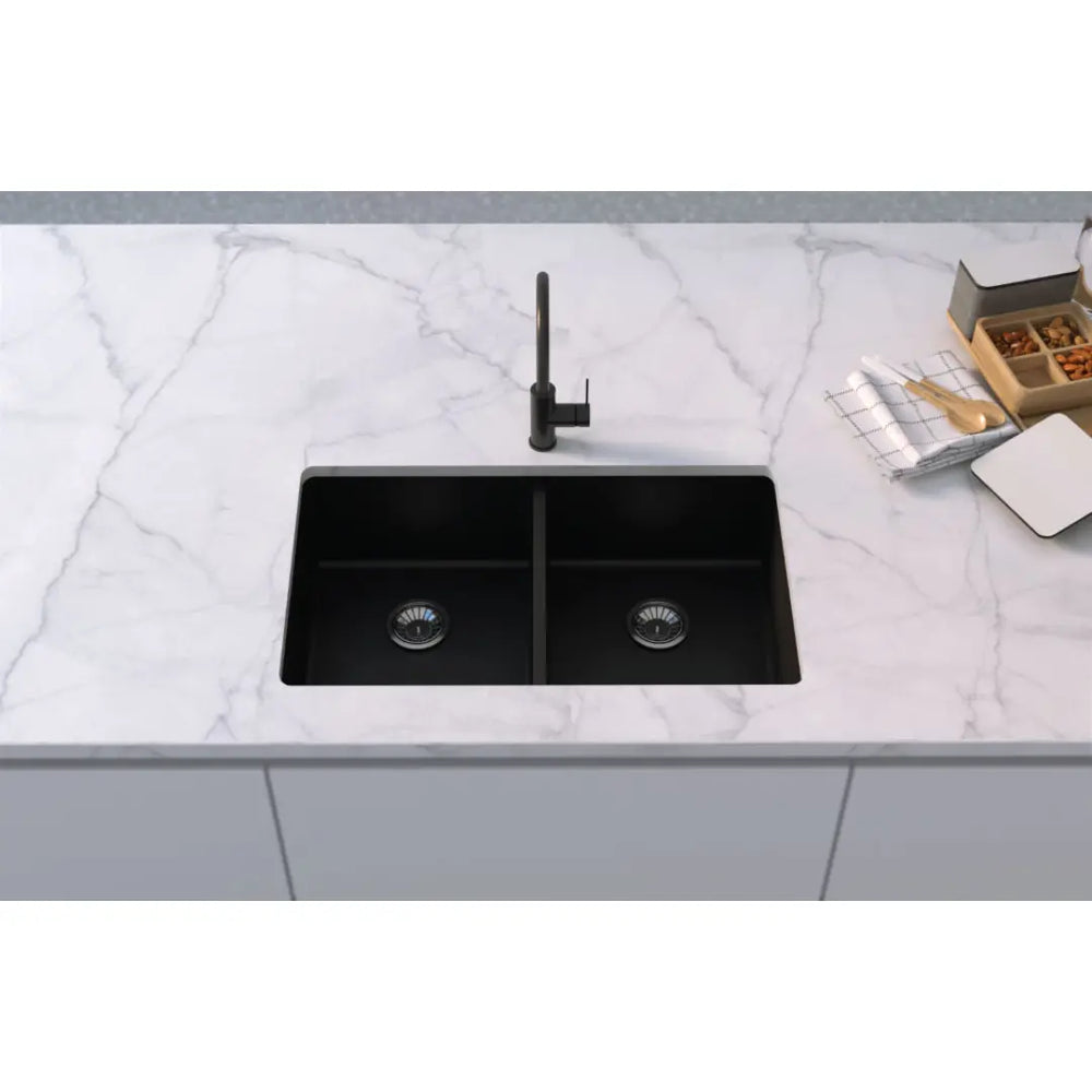 Forio 813 Double Bowl Quartz Sink Black Vellano