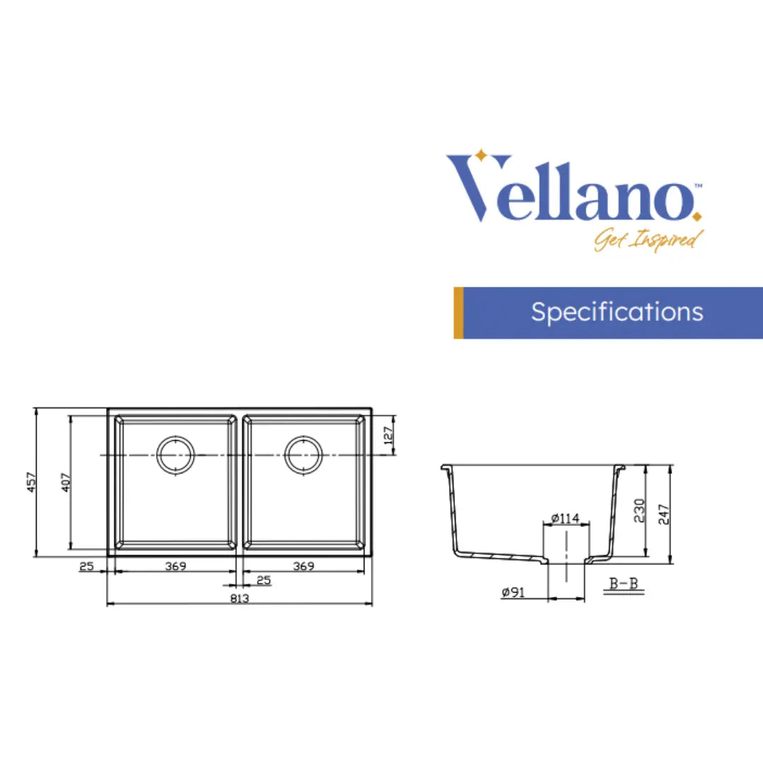 Forio 813 Double Bowl Quartz Sink Black Vellano