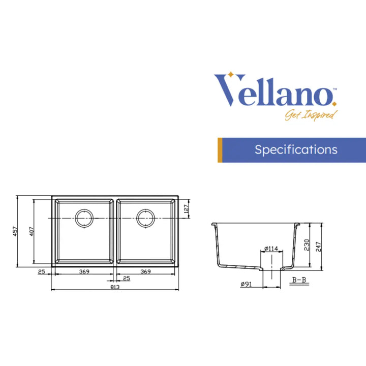 Forio 813 Double Bowl Quartz Sink Black Vellano
