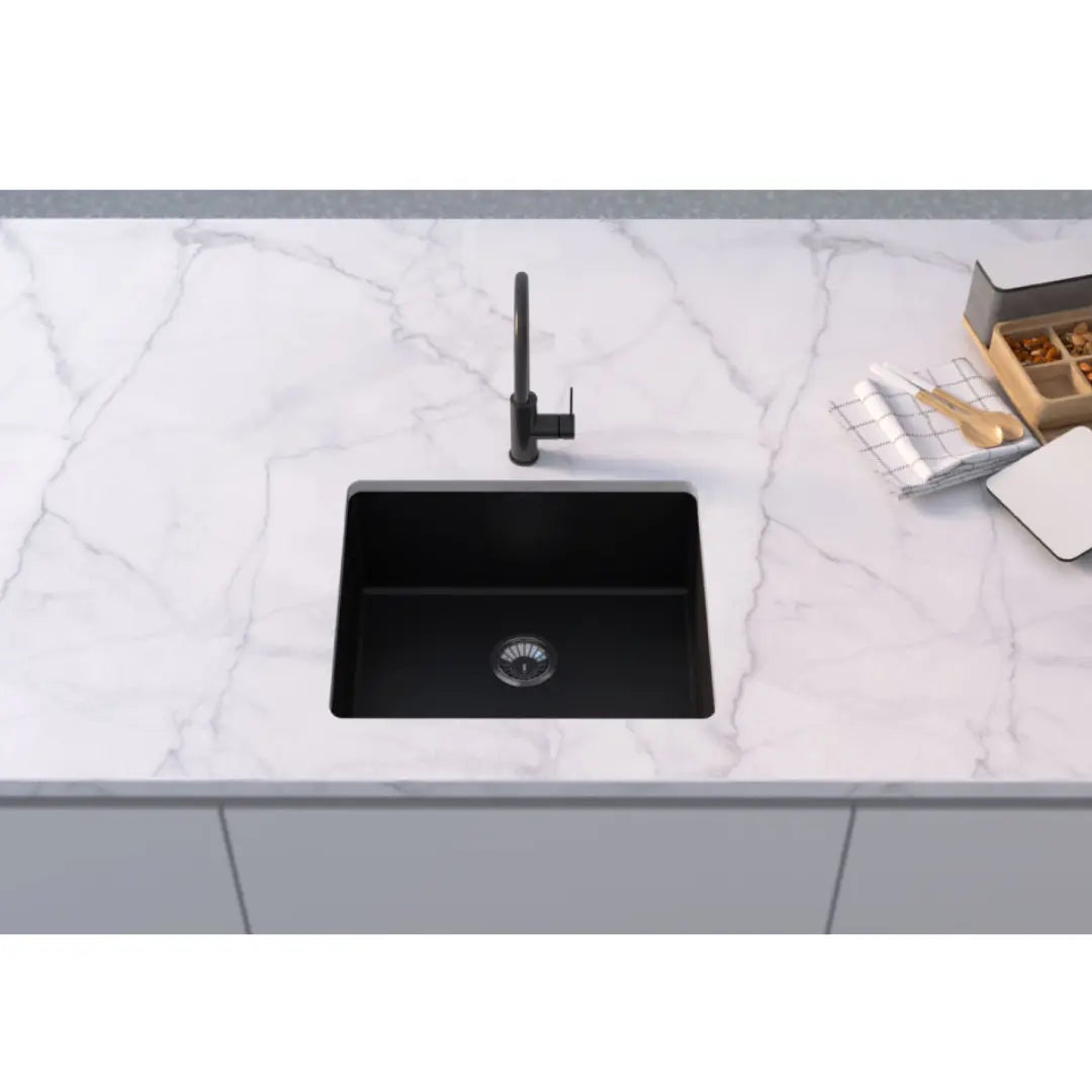 Forio 530 Single Bowl Quartz Sink Black Vellano