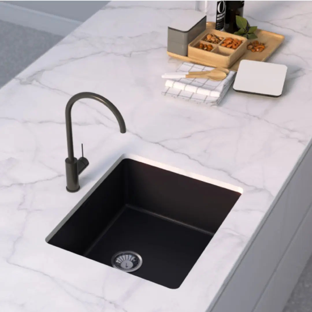 Forio 530 Single Bowl Quartz Sink Black Vellano