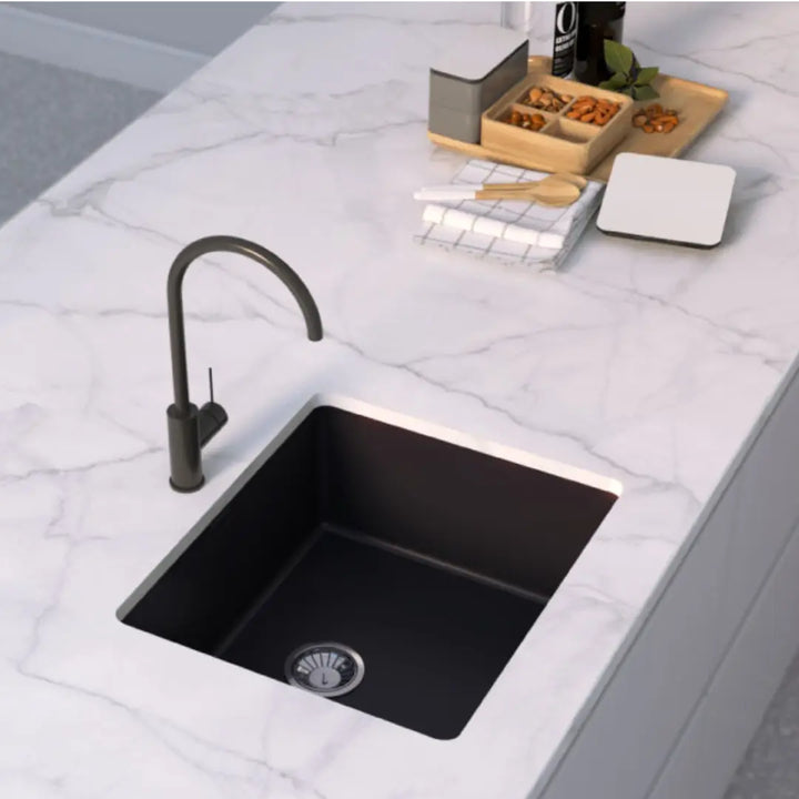 Forio 530 Single Bowl Quartz Sink Black Vellano