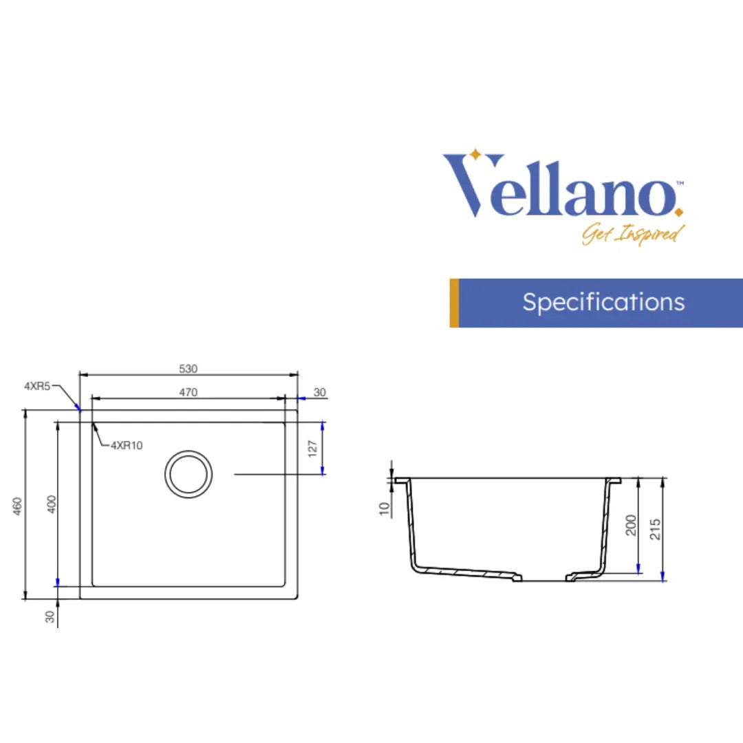 Forio 530 Single Bowl Quartz Sink Black Vellano