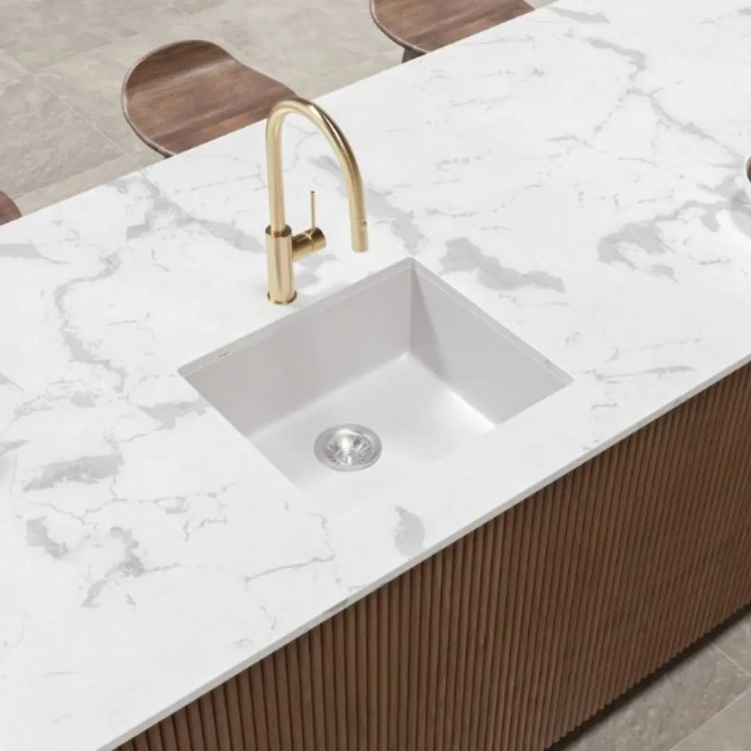 Forio 530 Single Bowl Quartz Sink White Vellano