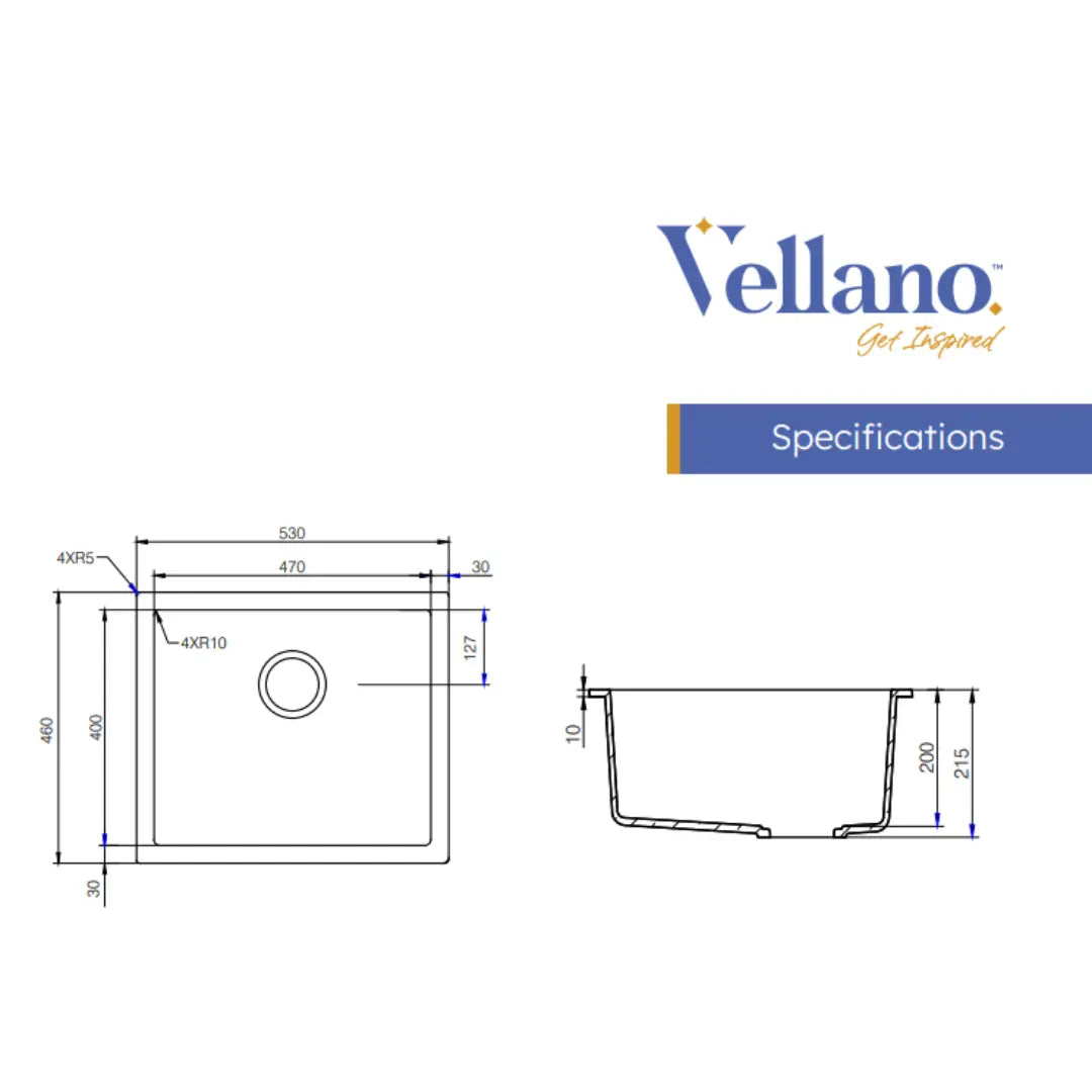 Forio 530 Single Bowl Quartz Sink White Vellano