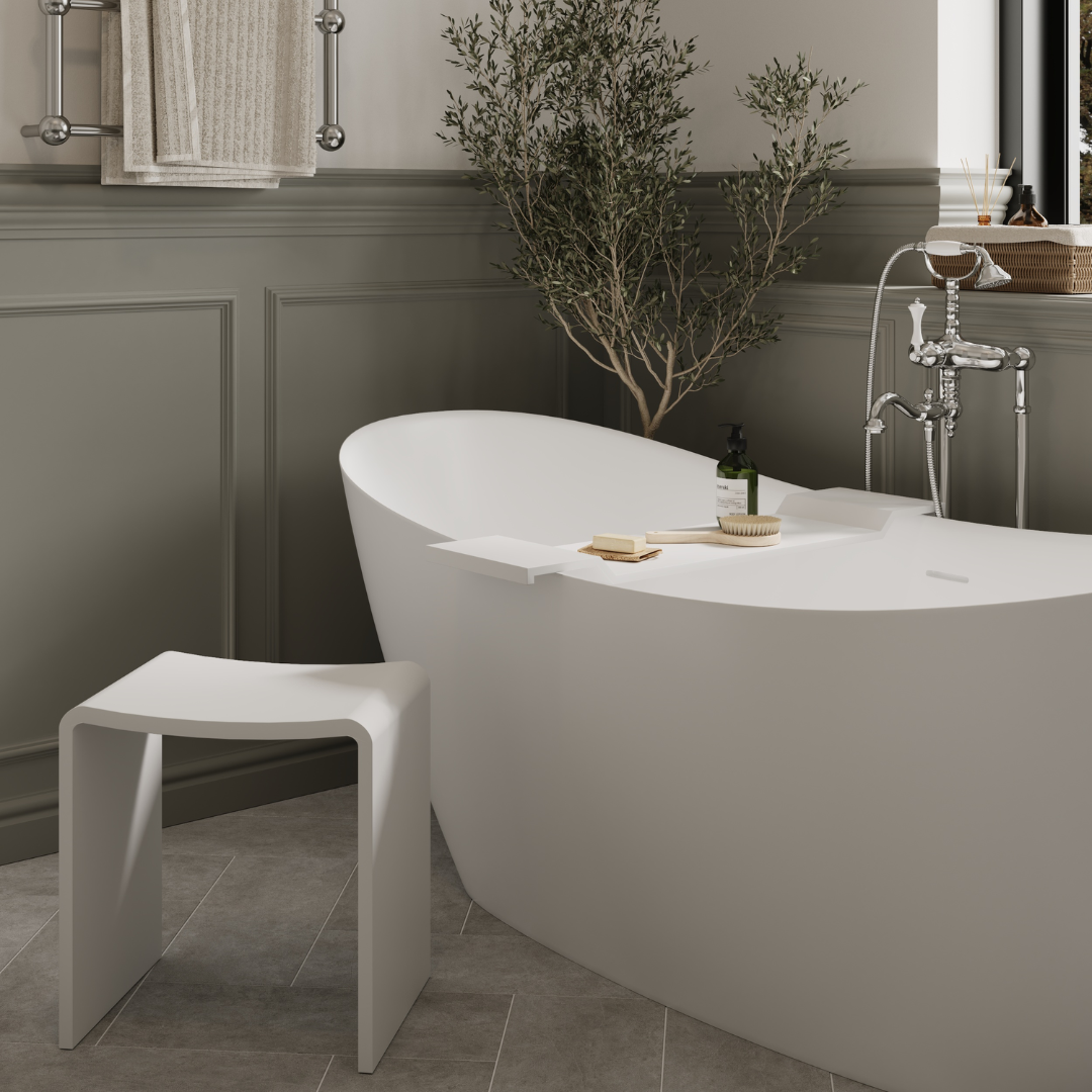 Willow Shower Stool Solid Surface White or Black Art Bathrooms