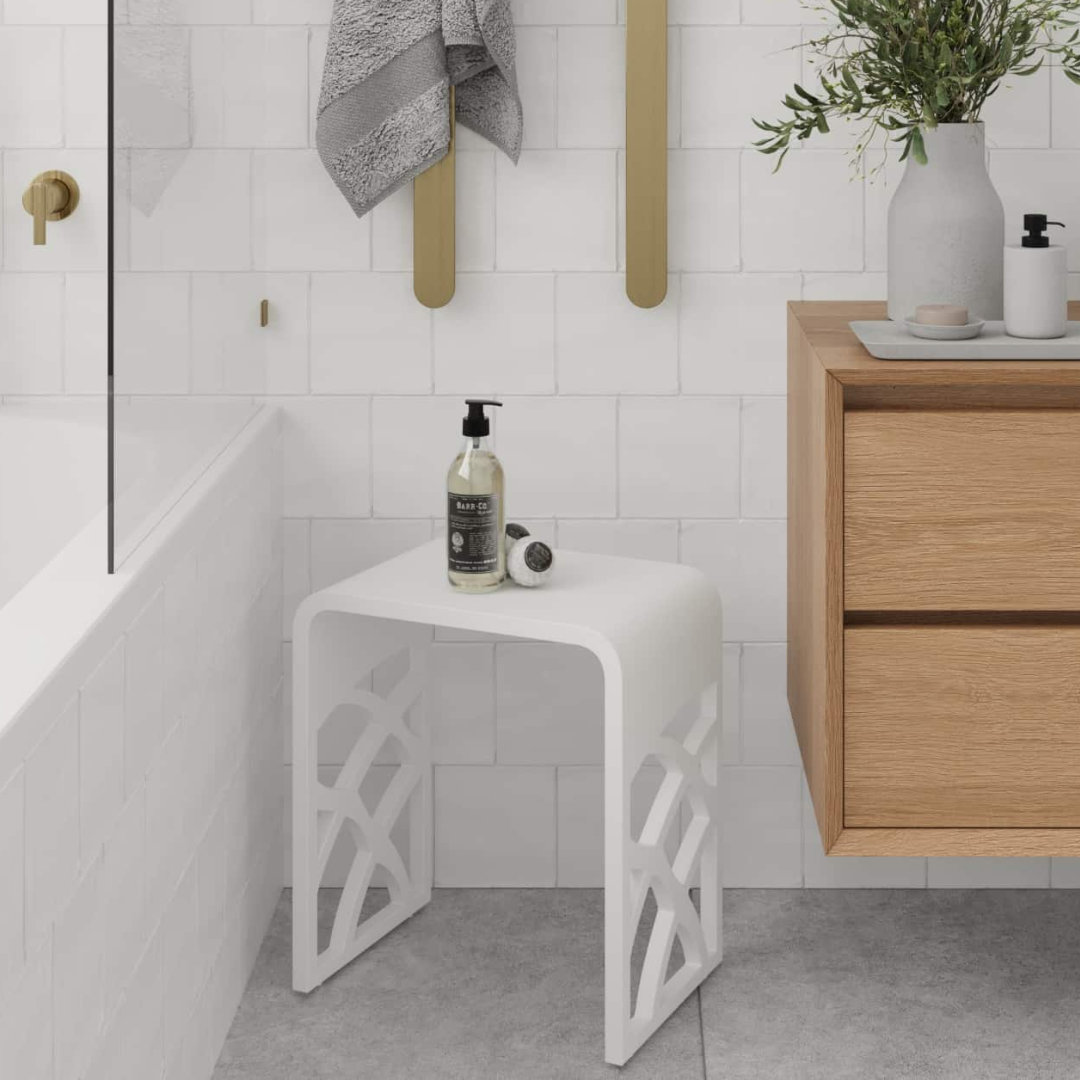 Ivy Shower Stool Solid Surface White or Black Art Bathrooms