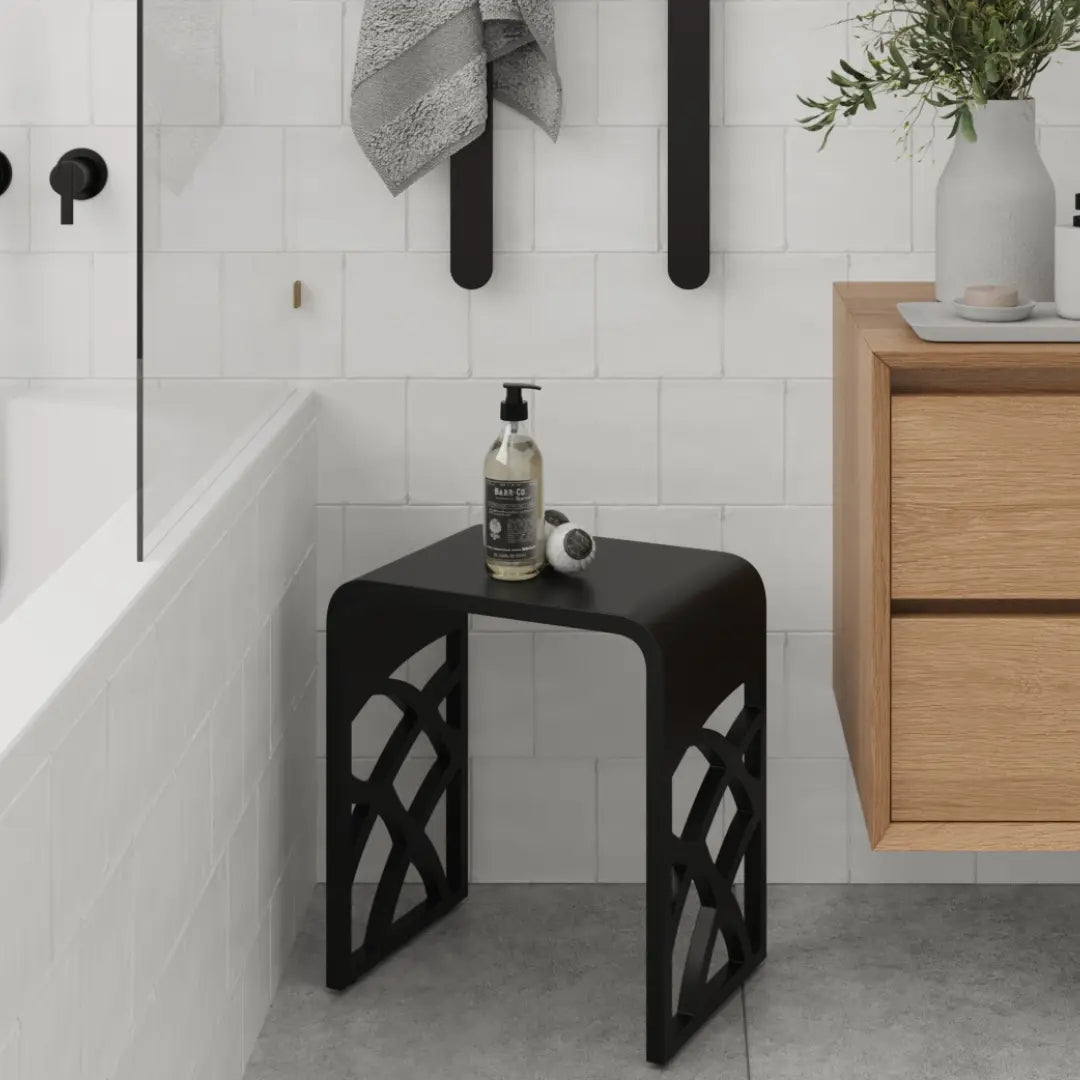 Ivy Shower Stool Solid Surface White or Black Thermogroup