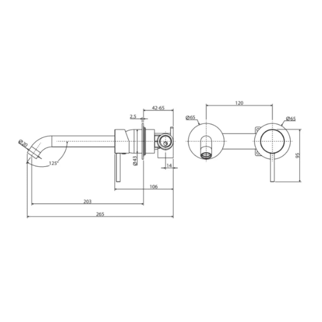 Kaya Basin/Bath Wall Mixer Set, Round Plates, 200mm Outlet Fienza