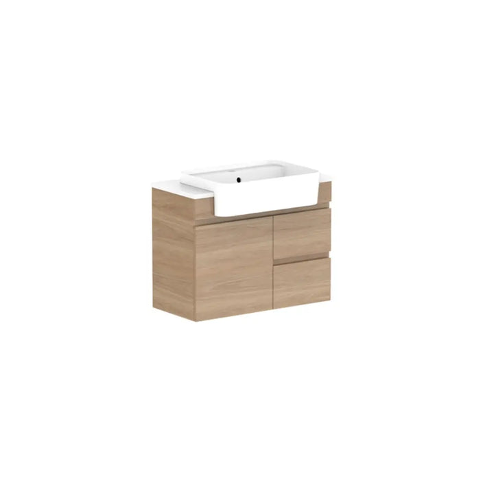Glacier Semi-Recessed, Door &amp; Drawer Twin Vanity with stone top ADP