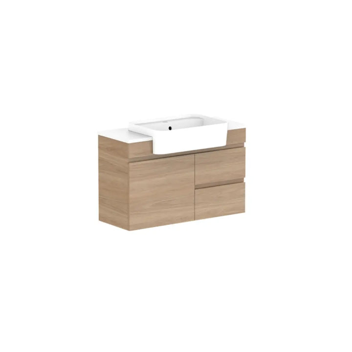 Glacier Semi-Recessed, Door &amp; Drawer Twin Vanity with stone top ADP