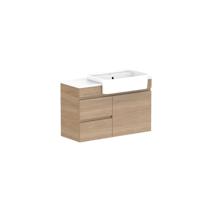 Glacier Semi-Recessed, Door &amp; Drawer Twin Vanity with stone top ADP