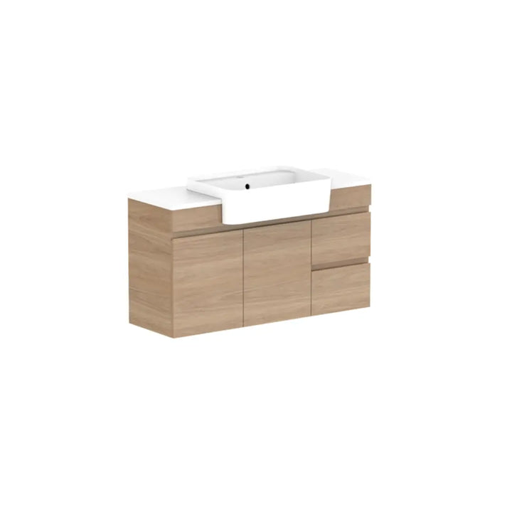 Glacier Semi-Recessed, Door &amp; Drawer Twin Vanity with stone top ADP