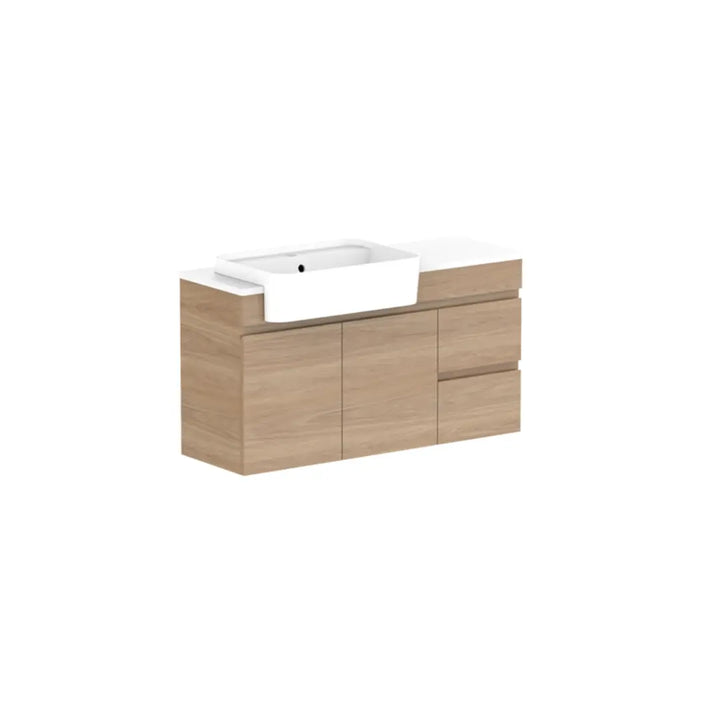 Glacier Semi-Recessed, Door &amp; Drawer Twin Vanity with stone top ADP