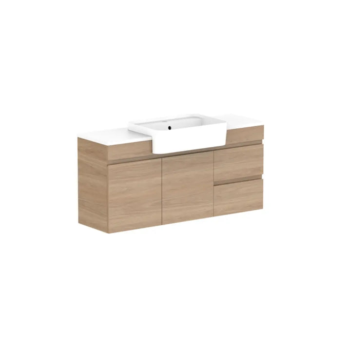 Glacier Semi-Recessed, Door &amp; Drawer Twin Vanity with stone top ADP