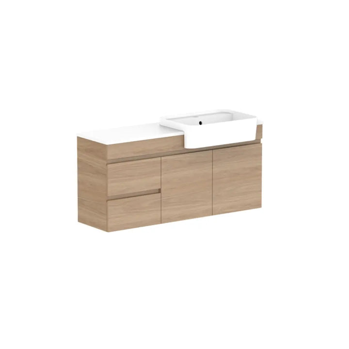 Glacier Semi-Recessed, Door &amp; Drawer Twin Vanity with stone top ADP