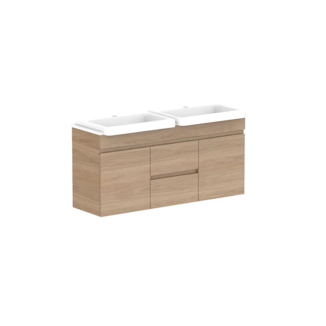 Glacier Semi-Recessed, Door &amp; Drawer Twin Vanity with stone top ADP