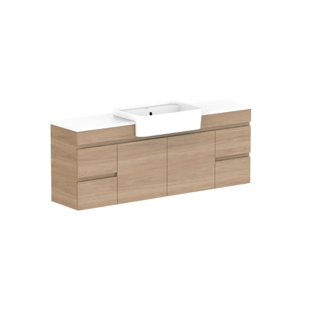 Glacier Semi-Recessed, Door &amp; Drawer Twin Vanity with stone top ADP