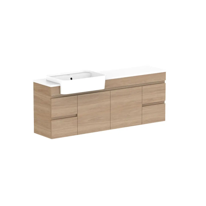 Glacier Semi-Recessed, Door &amp; Drawer Twin Vanity with stone top ADP