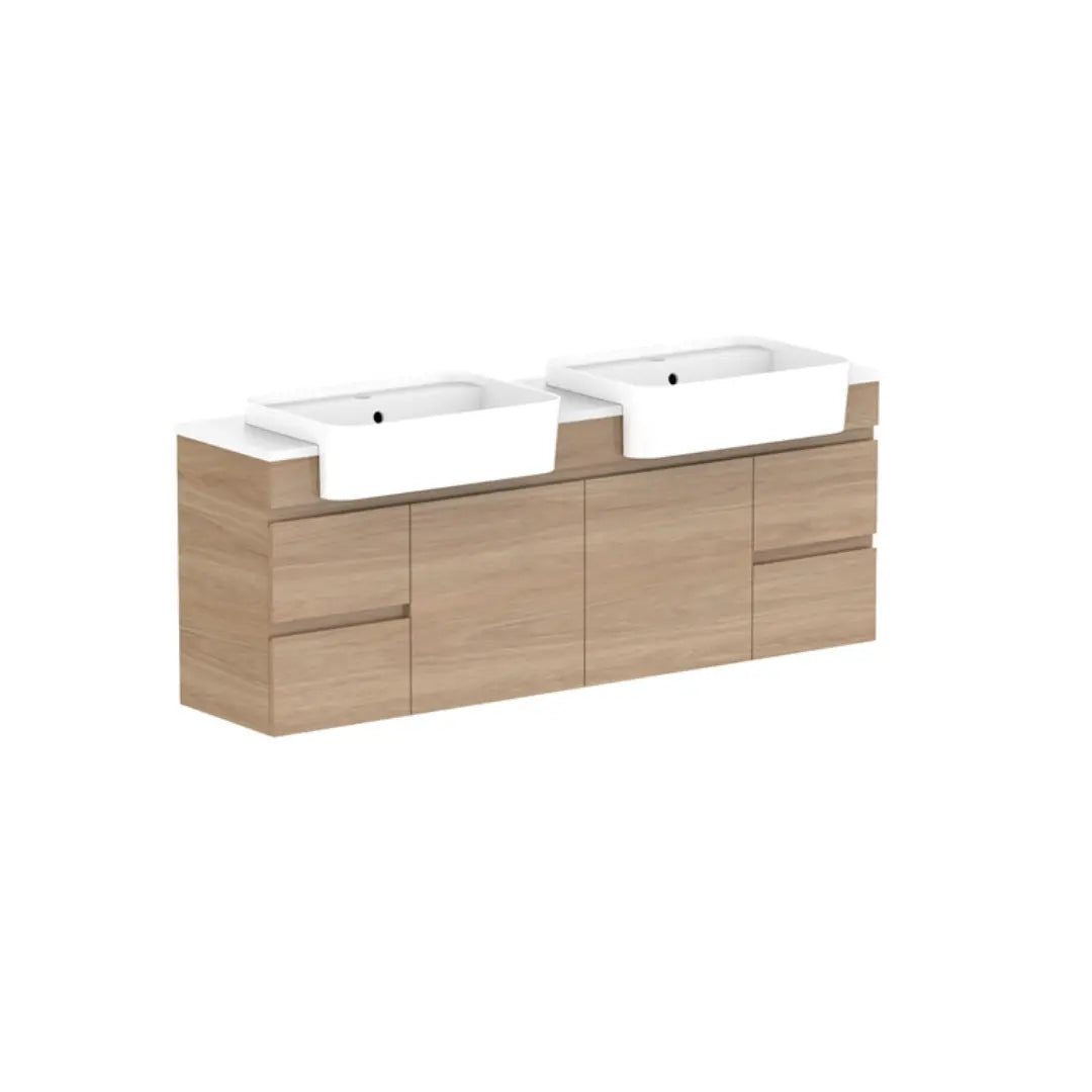Glacier Semi-Recessed, Door &amp; Drawer Twin Vanity with stone top ADP