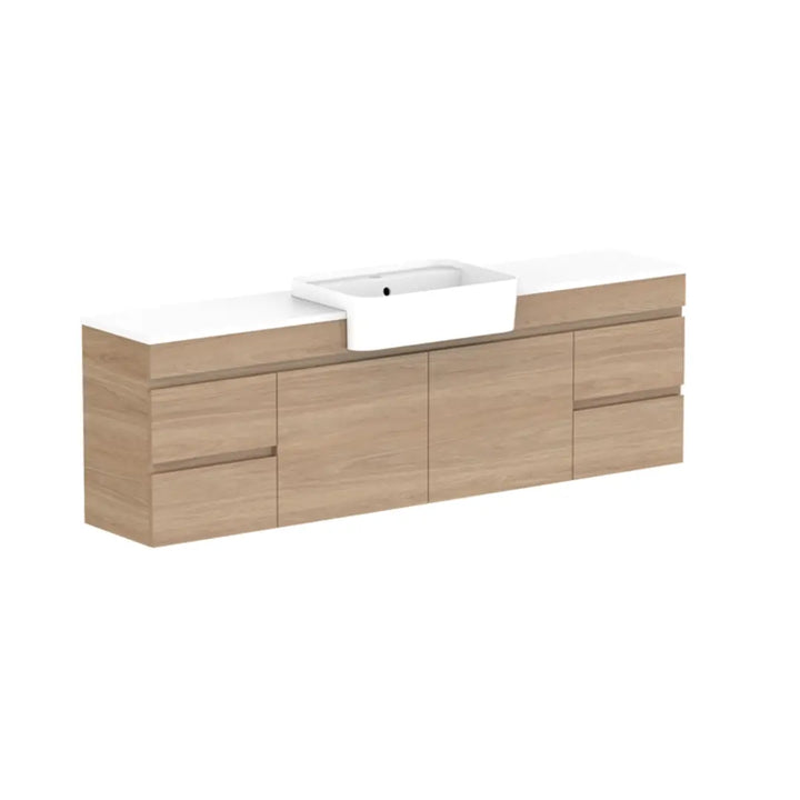 Glacier Semi-Recessed, Door &amp; Drawer Twin Vanity with stone top ADP