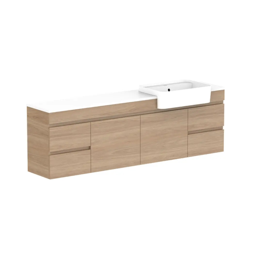Glacier Semi-Recessed, Door &amp; Drawer Twin Vanity with stone top ADP