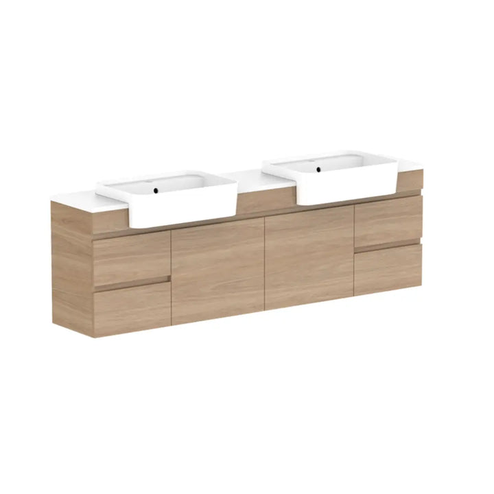 Glacier Semi-Recessed, Door &amp; Drawer Twin Vanity with stone top ADP