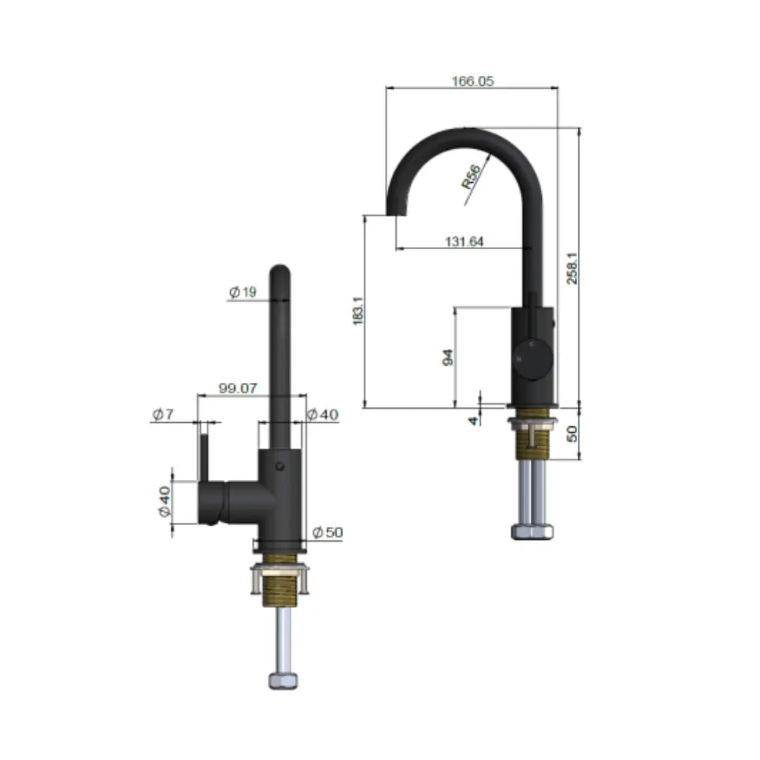 ROUND GOOSENECK BASIN MIXER WITH COLD START Meir