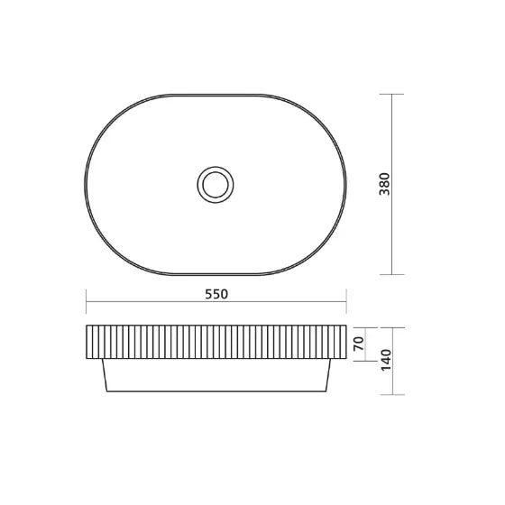 Cleo 550 Semi Inset Fluted Ceramic Basin - Super Ellipse Seima