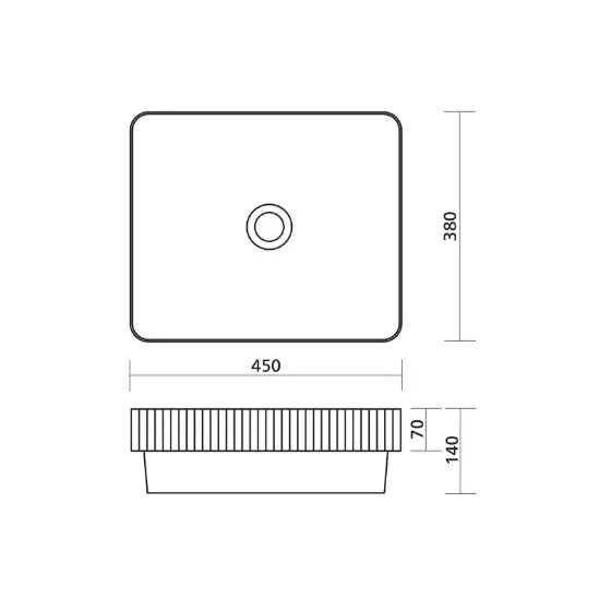 Cleo 450 Semi Inset Fluted Ceramic Basin - Rectangular Seima