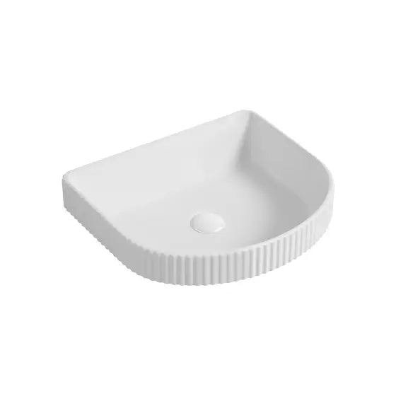 Cleo 430 Semi Inset Fluted Ceramic Basin - D Shaped Seima