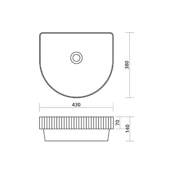 Cleo 430 Semi Inset Fluted Ceramic Basin - D Shaped Seima
