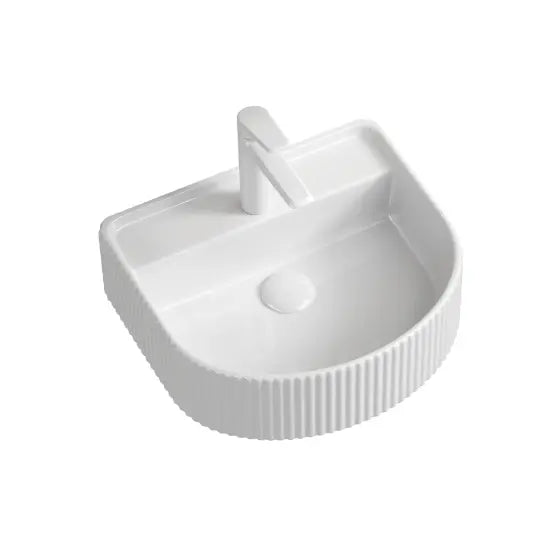 Cleo 404 Semi Inset Fluted Ceramic Basin with tap landing - D Shaped Seima