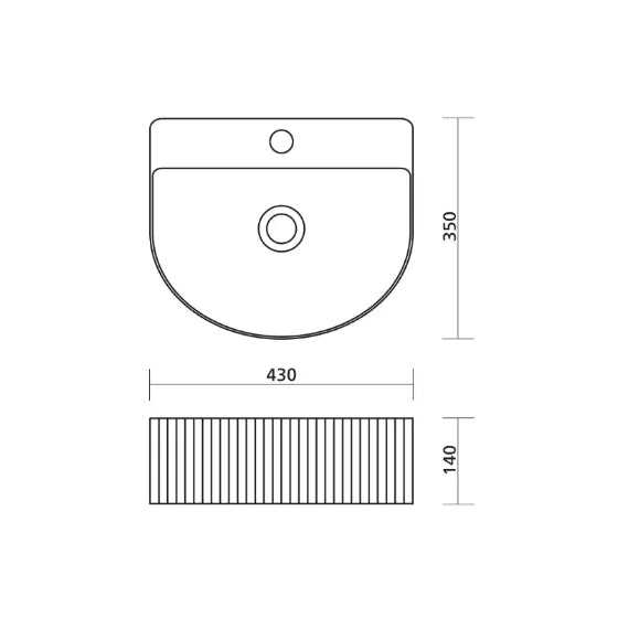 Cleo 404 Semi Inset Fluted Ceramic Basin with tap landing - D Shaped Seima