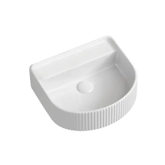 Cleo 404 Semi Inset Fluted Ceramic Basin with tap landing - D Shaped Seima