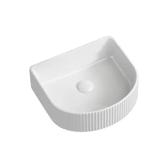 Cleo 402 Wall Mounted Fluted Ceramic Basin - D Shaped Seima