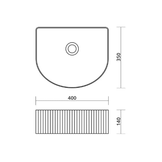 Cleo 402 Wall Mounted Fluted Ceramic Basin - D Shaped Seima