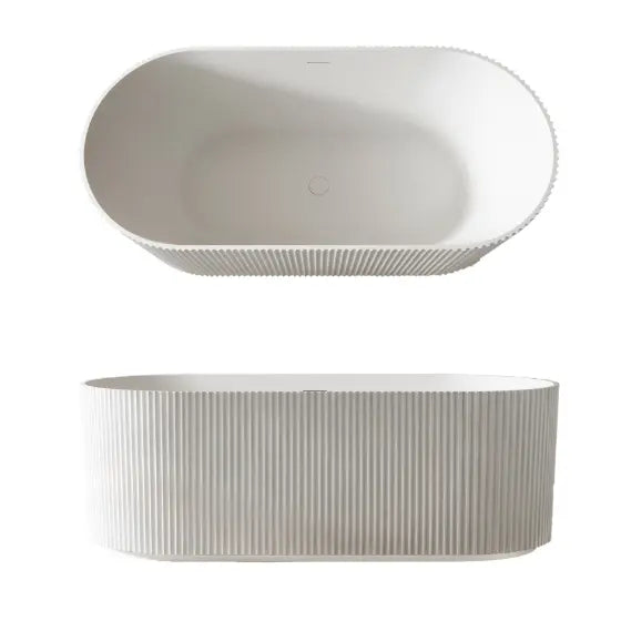 Cleo 105 Fluted Freestanding acrylic Bath with integrated overflow- Gloss White seima