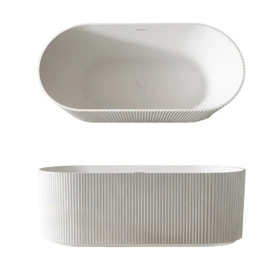 Cleo 105 Fluted Freestanding acrylic Bath with integrated overflow- Matte White seima