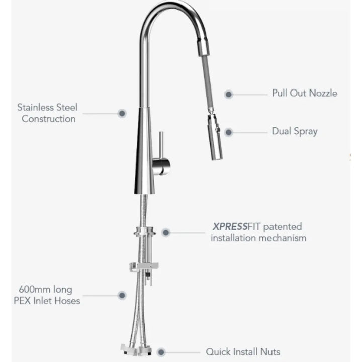 XCEL Maxi Retractable Pull Out Mixer with Dual Spray XpressFit by Suprema