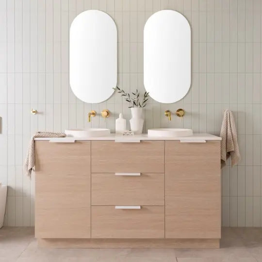 Glacier Hamper Vanity Trio with stone top ADP