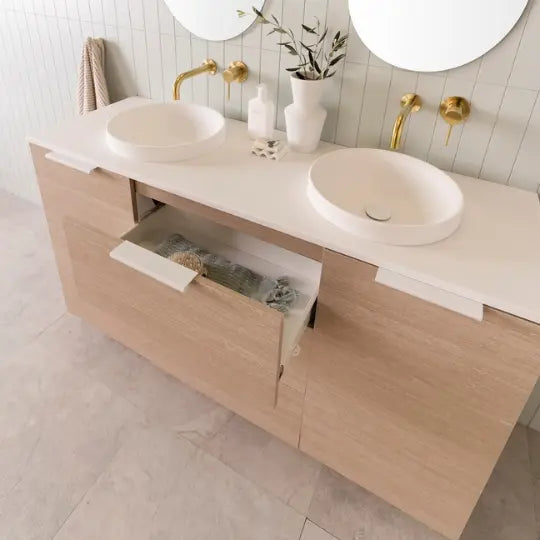 Glacier Hamper Vanity Trio with stone top ADP