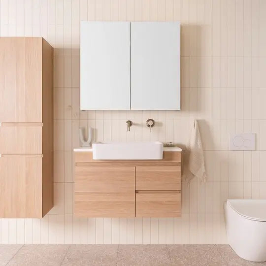 Glacier Semi-Recessed, Door & Drawer Twin Vanity with stone top ADP