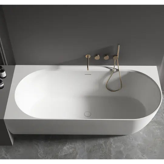 Bianca 1500mm Corner Back to Wall Stone Bath with overflow - left or right hand Kaskade Stone
