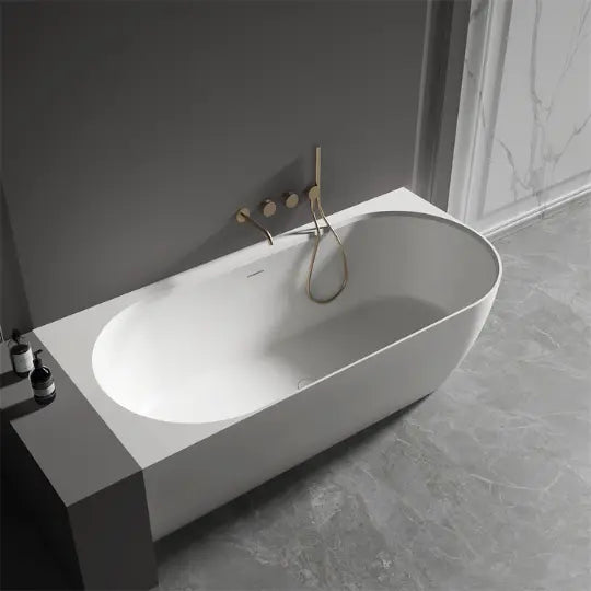 Bianca 1500mm Corner Back to Wall Stone Bath with overflow - left or right hand Kaskade Stone