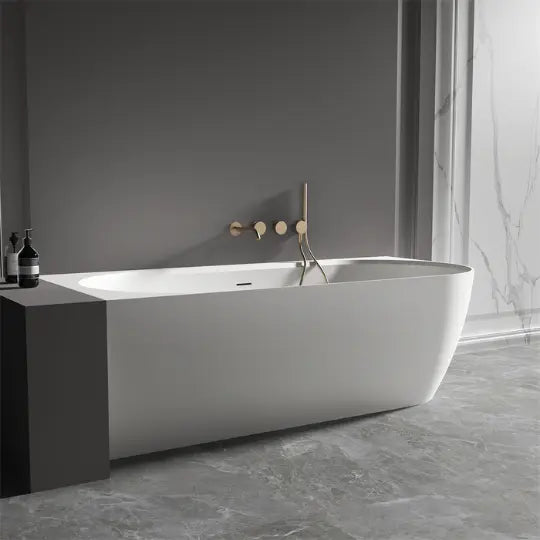 Bianca 1500mm Corner Back to Wall Stone Bath with overflow - left or right hand Kaskade Stone