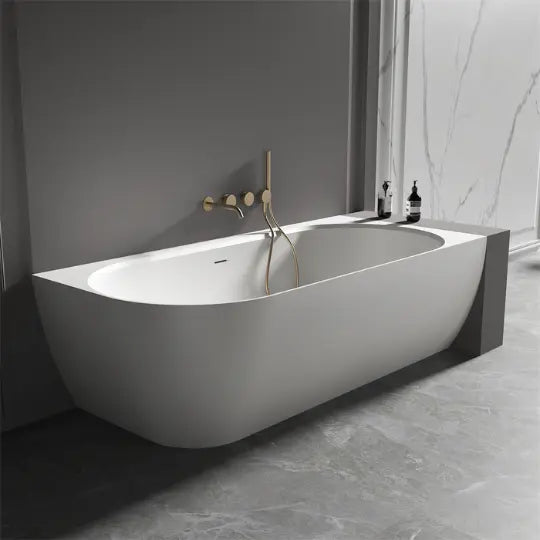 Bianca 1500mm Corner Back to Wall Stone Bath with overflow - left or right hand Kaskade Stone